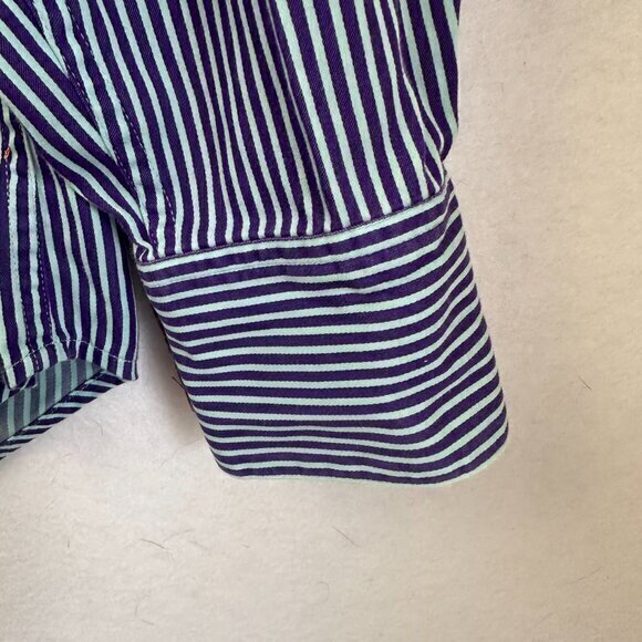 Robert Graham Shirt Mens Large Cotton Stripe Flip Cuff   button up blue yellow - Picture 2 of 8